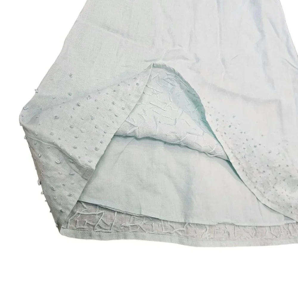 Eileen‎ Fisher Petite Light Blue Linen A Line Knee Length Skirt Textured 2P 4P